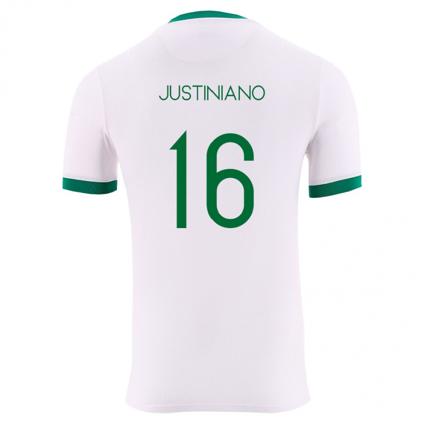 נשים כדורגל בוליביה Leonardo Justiniano #16 לבן ירוק אדום הרחק ג'רזי 26-28