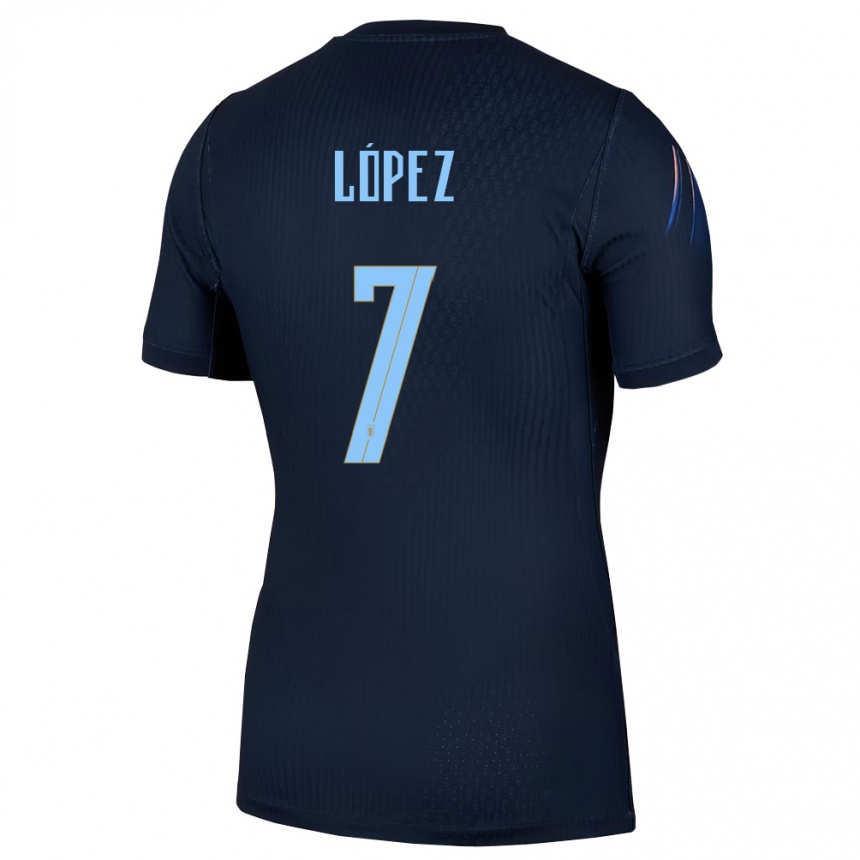 נשים כדורגל אורוגוואי Nahuel López #7 שחור כחול הרחק ג'רזי 26-28