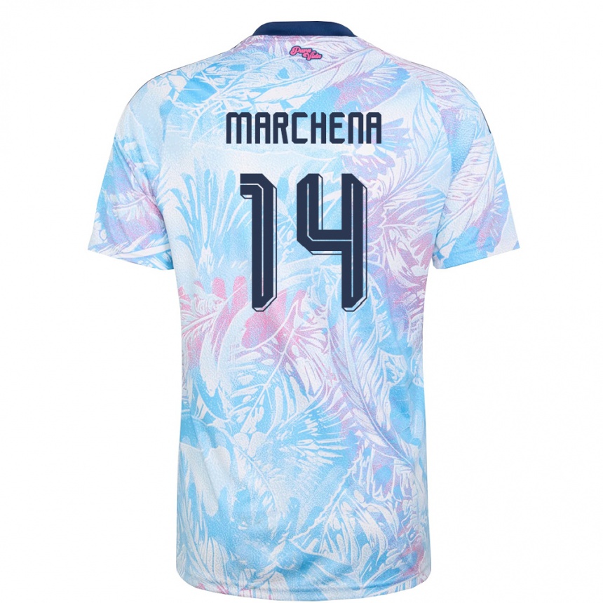 נשים כדורגל קוסטה ריקה William Marchena #14 כחול שמיים כהה ורוד הרחק ג'רזי 26-28