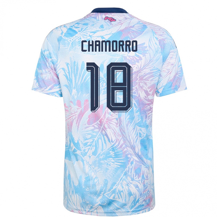 נשים כדורגל קוסטה ריקה Kevin Chamorro #18 כחול שמיים כהה ורוד הרחק ג'רזי 26-28