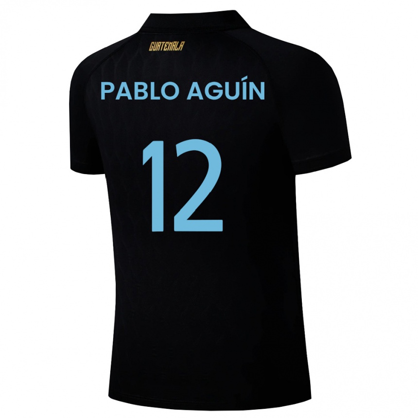 נשים כדורגל גואטמלה Luis Pablo Aguín #12 שחור כחול שמיים לבן הרחק ג'רזי 26-28