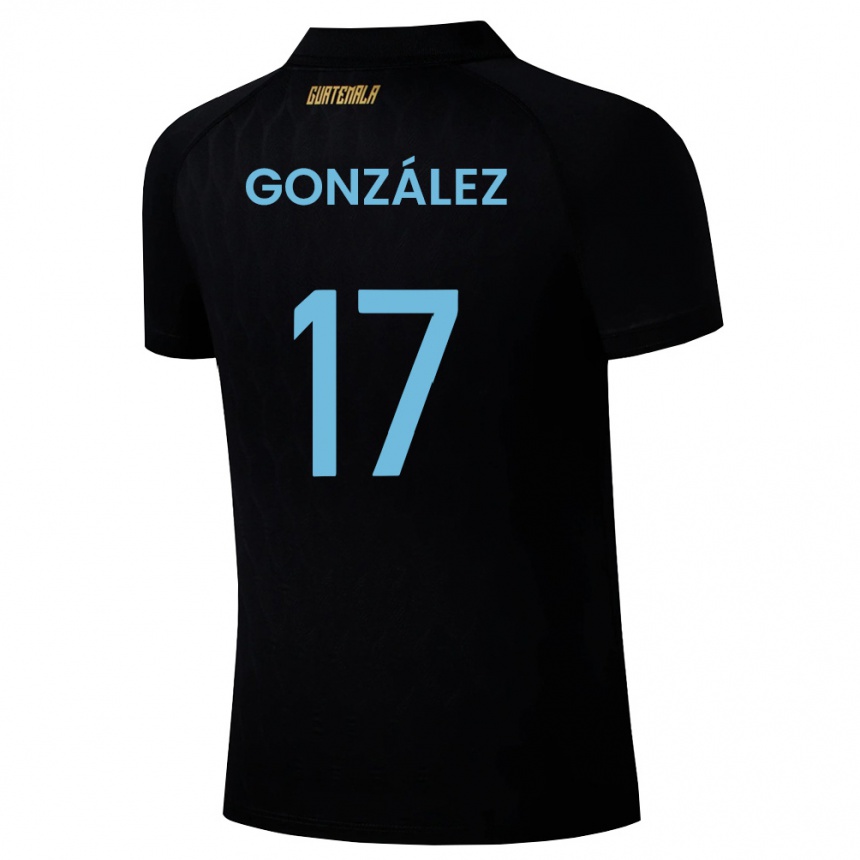 נשים כדורגל גואטמלה Jeffrey González #17 שחור כחול שמיים לבן הרחק ג'רזי 26-28
