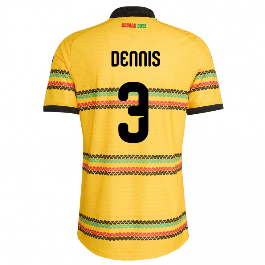 ילדים כדורגל ג'מייקה Earl Dennis #3 צהוב שחור ירוק ג'רזי ביתית 26-28