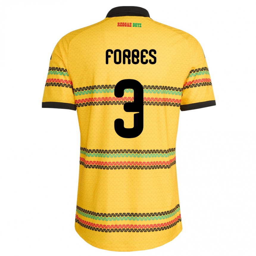 ילדים כדורגל ג'מייקה Michael Forbes #3 צהוב שחור ירוק ג'רזי ביתית 26-28