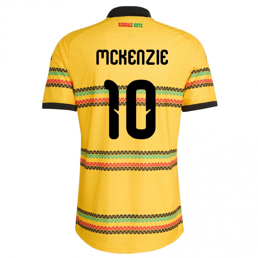 ילדים כדורגל ג'מייקה Denzel Mckenzie #10 צהוב שחור ירוק ג'רזי ביתית 26-28
