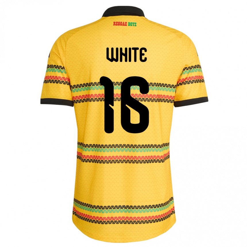 ילדים כדורגל ג'מייקה Dario White #16 צהוב שחור ירוק ג'רזי ביתית 26-28