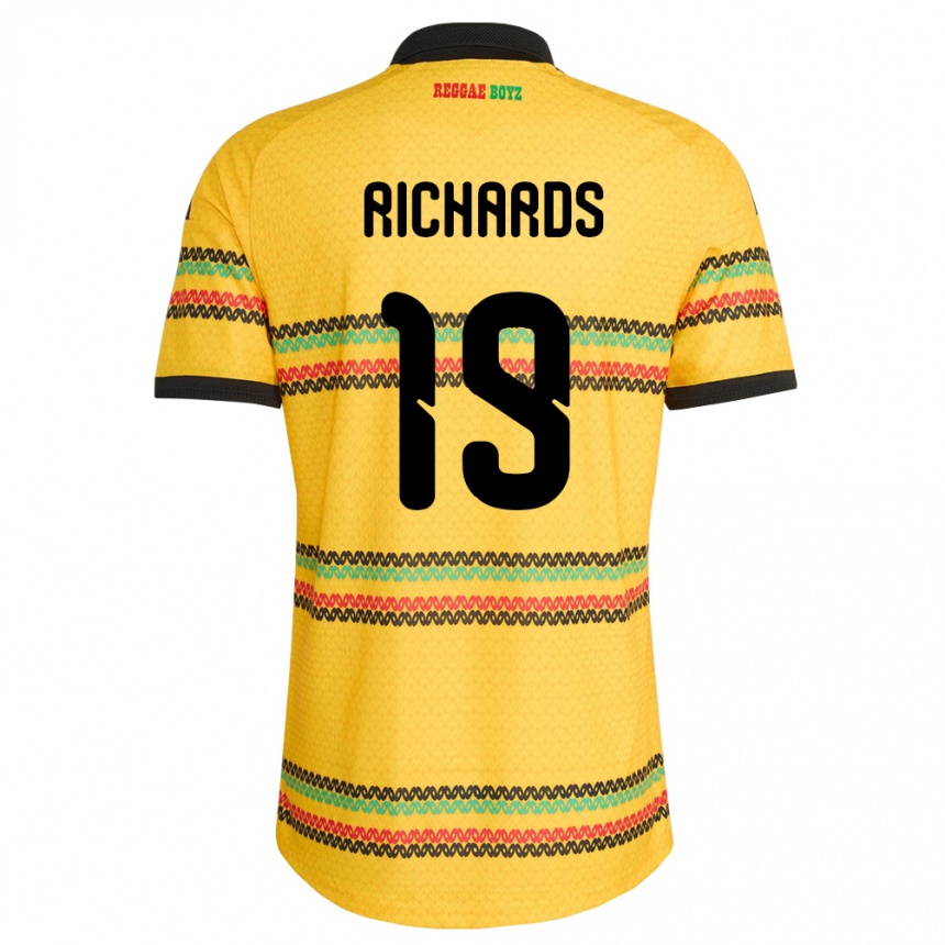 ילדים כדורגל ג'מייקה Davia Richards #19 צהוב שחור ירוק ג'רזי ביתית 26-28