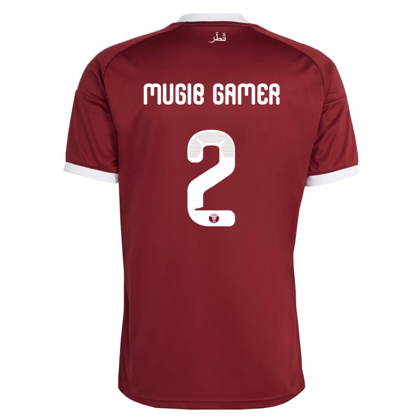 ילדים כדורגל קטאר Abdalla Mugib Gamer #2 אדום בורדו לבן ג'רזי ביתית 26-28