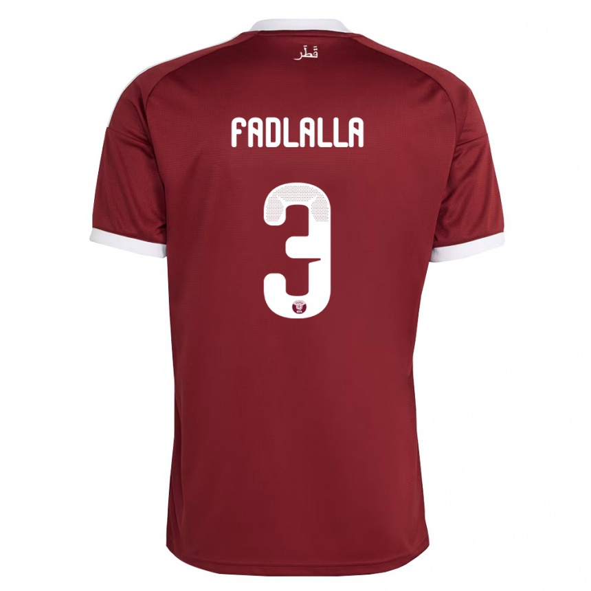 ילדים כדורגל קטאר Saifeldeen Fadlalla #3 אדום בורדו לבן ג'רזי ביתית 26-28