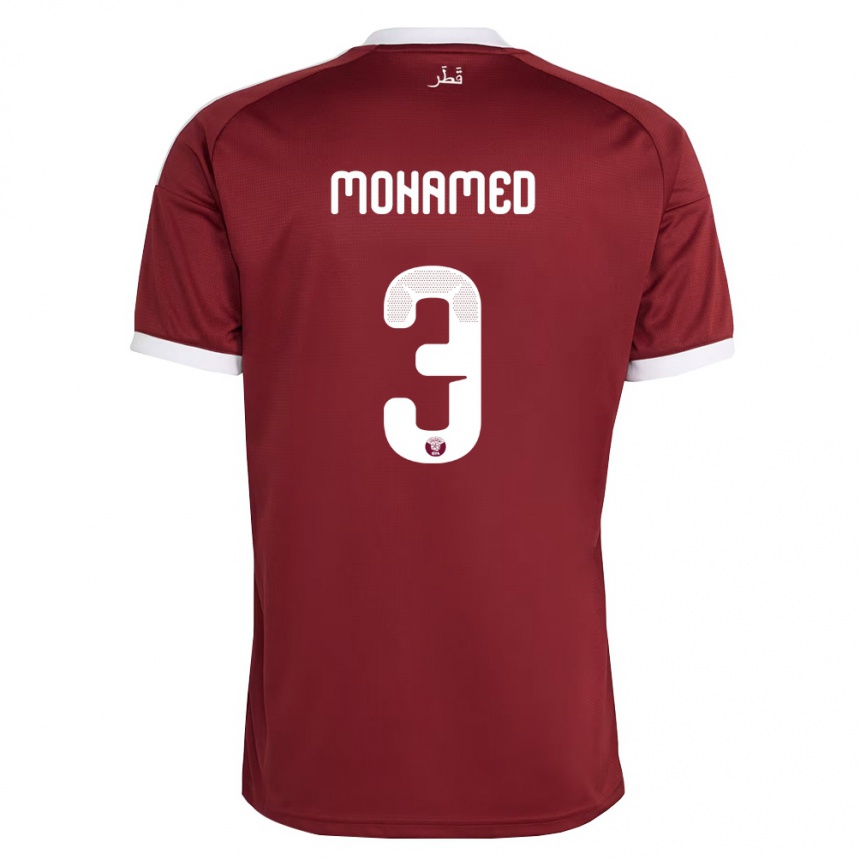 ילדים כדורגל קטאר Motaman Mohamed #3 אדום בורדו לבן ג'רזי ביתית 26-28