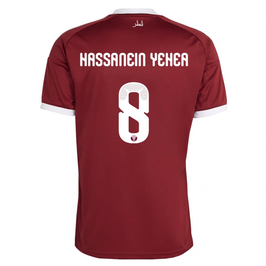 ילדים כדורגל קטאר Mohamed Hassanein Yehea #8 אדום בורדו לבן ג'רזי ביתית 26-28