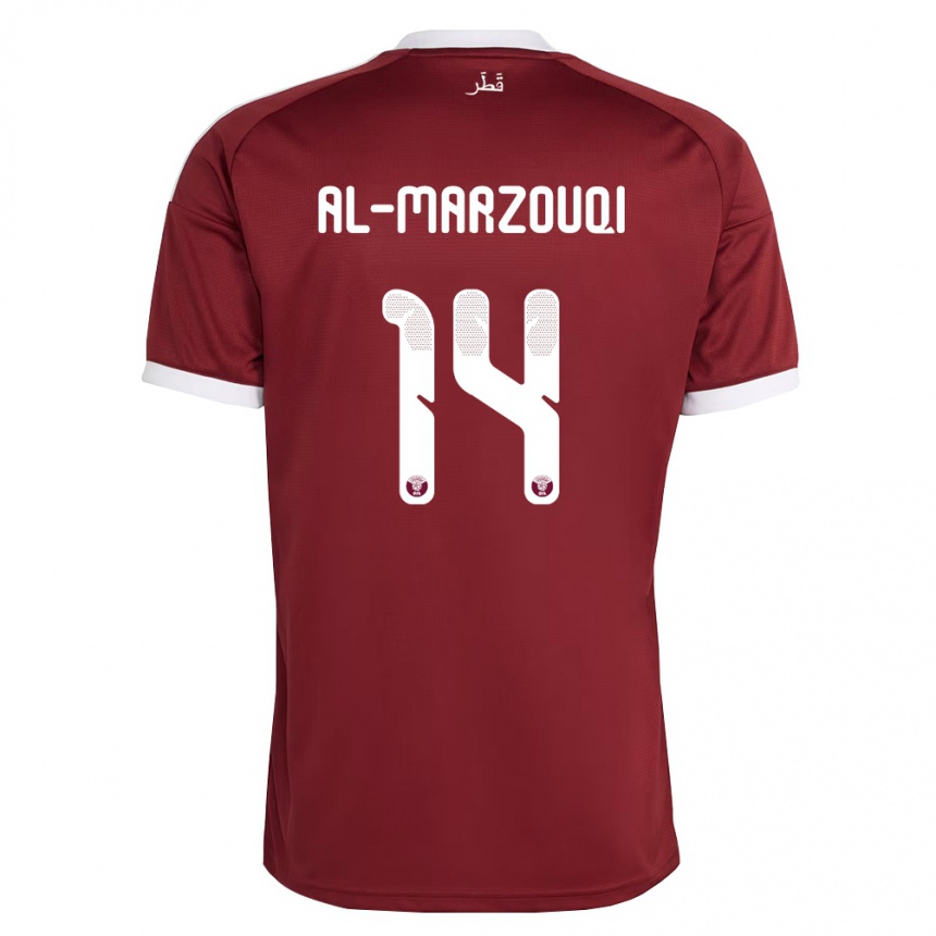 ילדים כדורגל קטאר Omar Abdulaziz Al-Marzouqi #14 אדום בורדו לבן ג'רזי ביתית 26-28