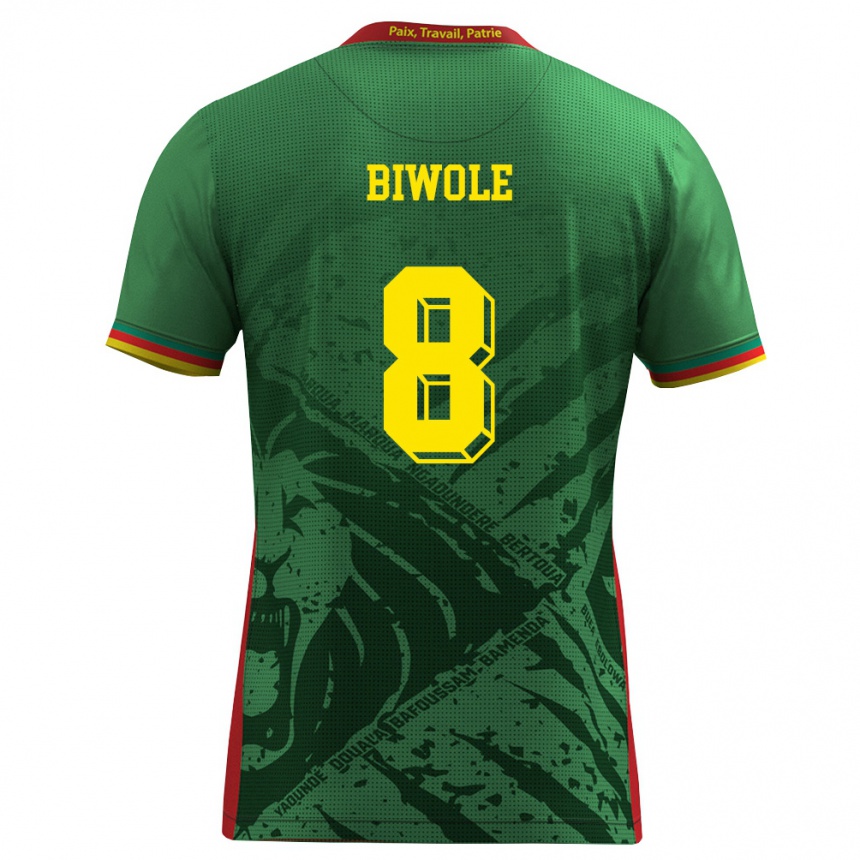 ילדים כדורגל קמרון Joël Biwole #8 ירוק צהוב אדום ג'רזי ביתית 26-28