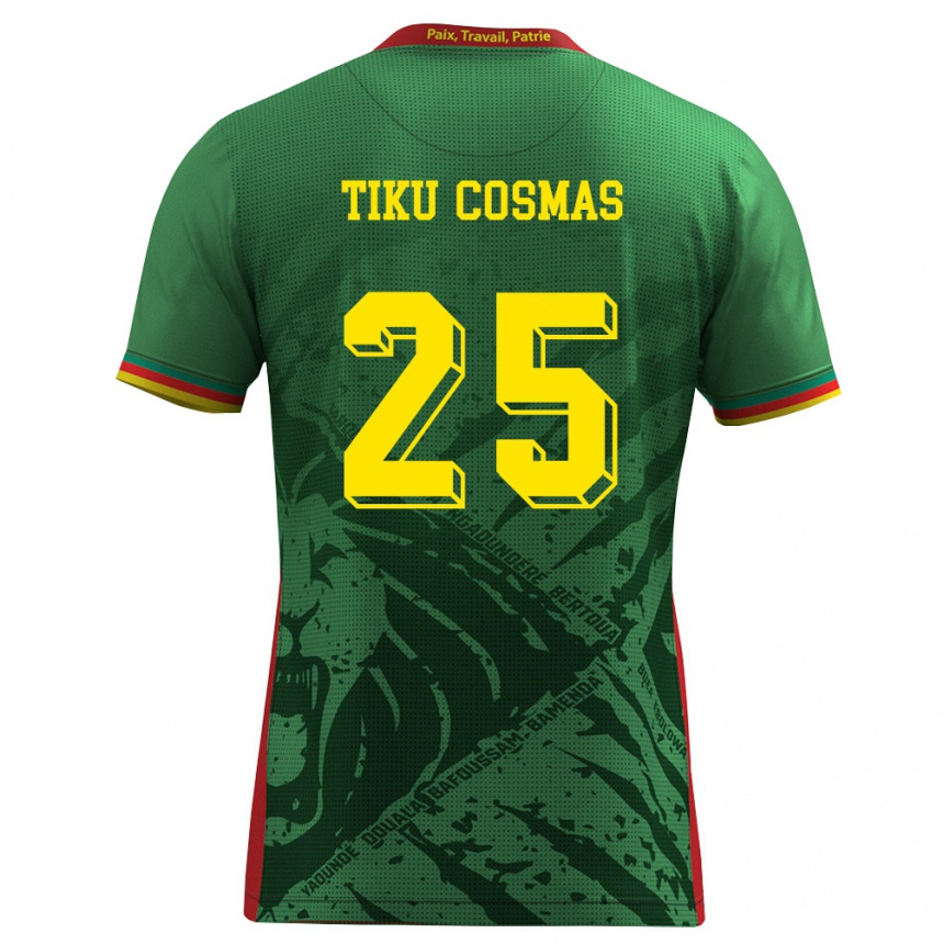 ילדים כדורגל קמרון Ayuck Tiku Cosmas #25 ירוק צהוב אדום ג'רזי ביתית 26-28