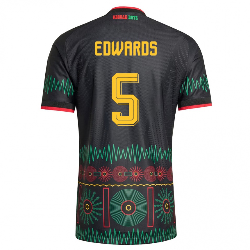 ילדים כדורגל ג'מייקה Jaeshawn Edwards #5 שחור אדום צהוב הרחק ג'רזי 26-28