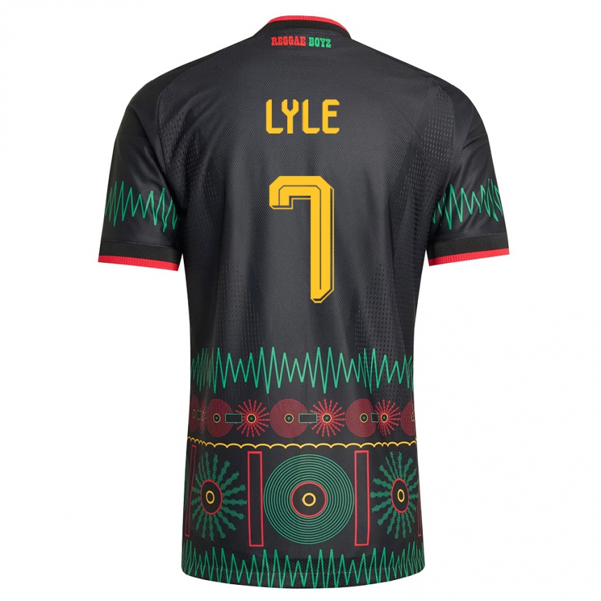 ילדים כדורגל ג'מייקה Jamone Lyle #7 שחור אדום צהוב הרחק ג'רזי 26-28