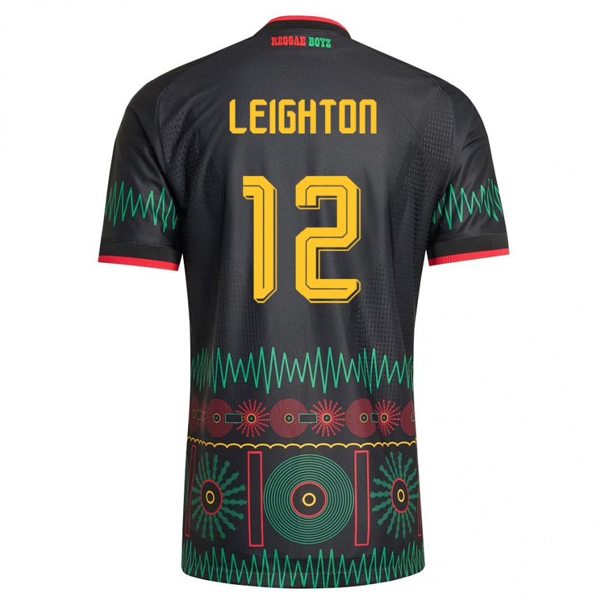 ילדים כדורגל ג'מייקה Sean Leighton #12 שחור אדום צהוב הרחק ג'רזי 26-28