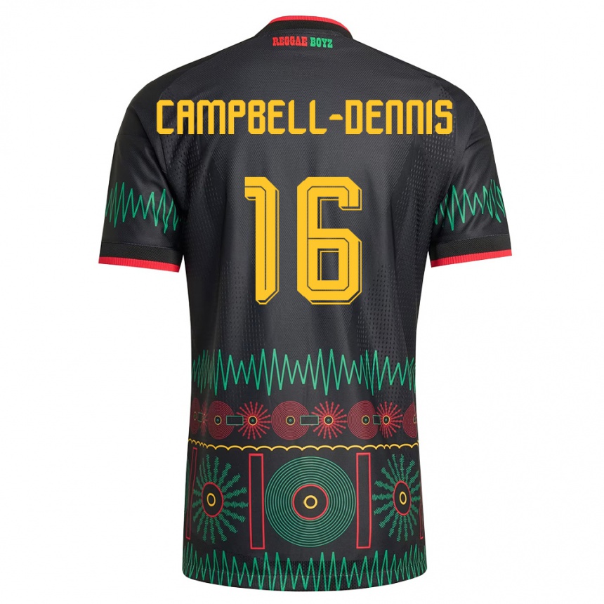 ילדים כדורגל ג'מייקה Raequan Campbell-Dennis #16 שחור אדום צהוב הרחק ג'רזי 26-28