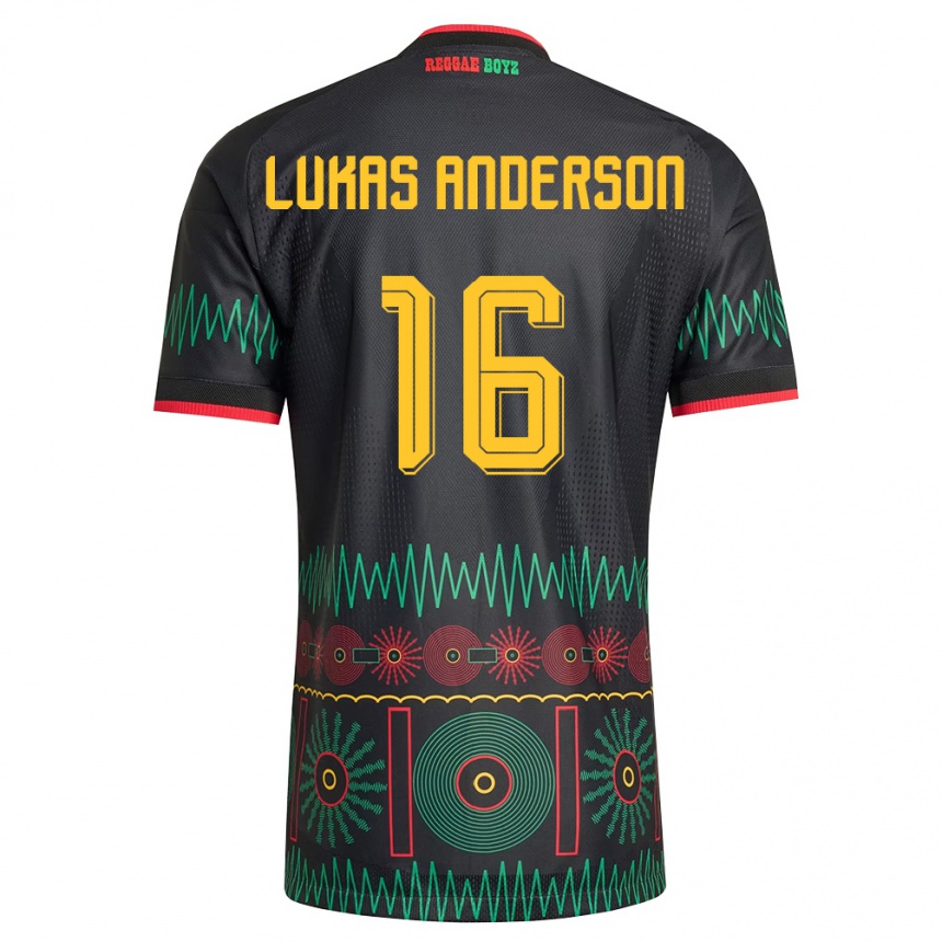 ילדים כדורגל ג'מייקה Lukas Anderson #16 שחור אדום צהוב הרחק ג'רזי 26-28