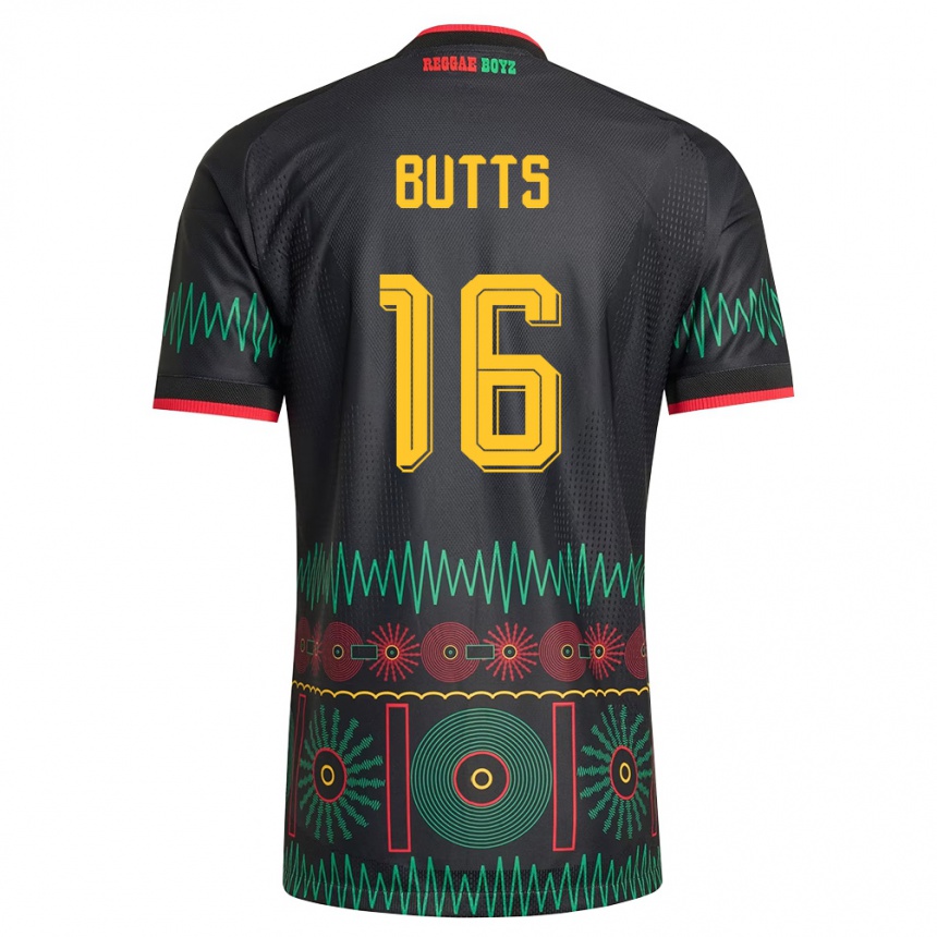 ילדים כדורגל ג'מייקה Njeri Butts #16 שחור אדום צהוב הרחק ג'רזי 26-28