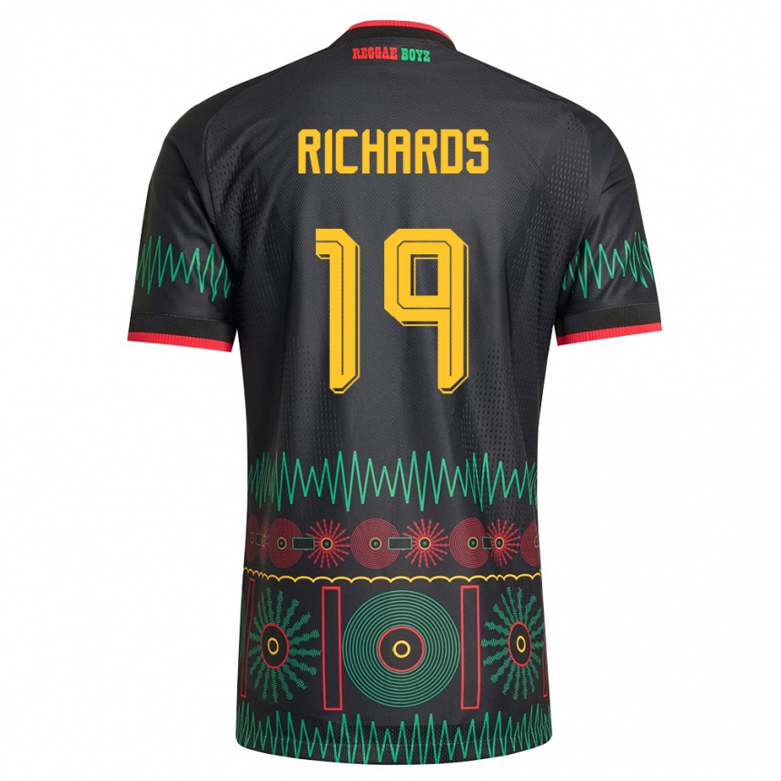 ילדים כדורגל ג'מייקה Davia Richards #19 שחור אדום צהוב הרחק ג'רזי 26-28