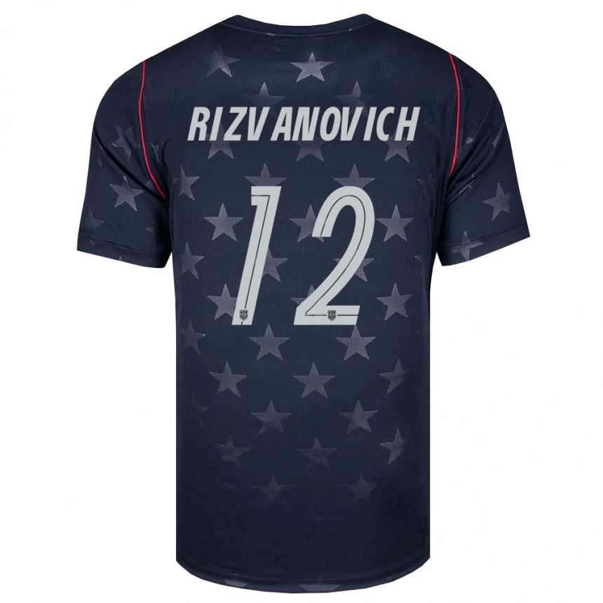 ילדים כדורגל ארצות הברית Kayne Rizvanovich #12 שחור לבן אדום הרחק ג'רזי 26-28