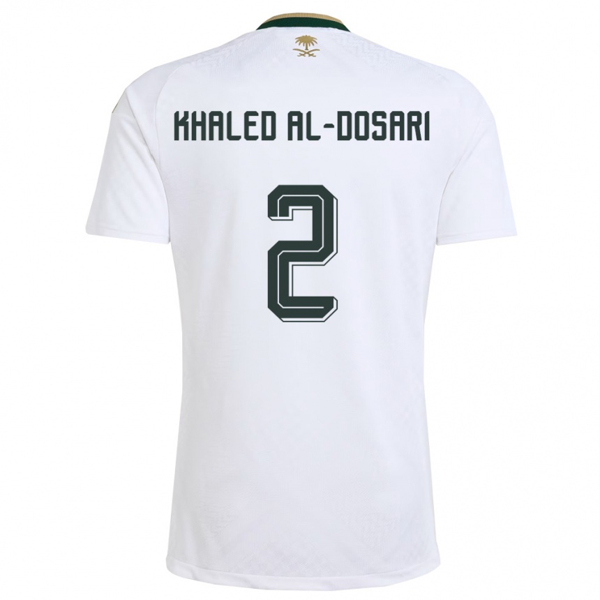 ילדים כדורגל ערב הסעודית Yazeed Khaled Al-Dosari #2 לבן ירוק זהב הרחק ג'רזי 26-28