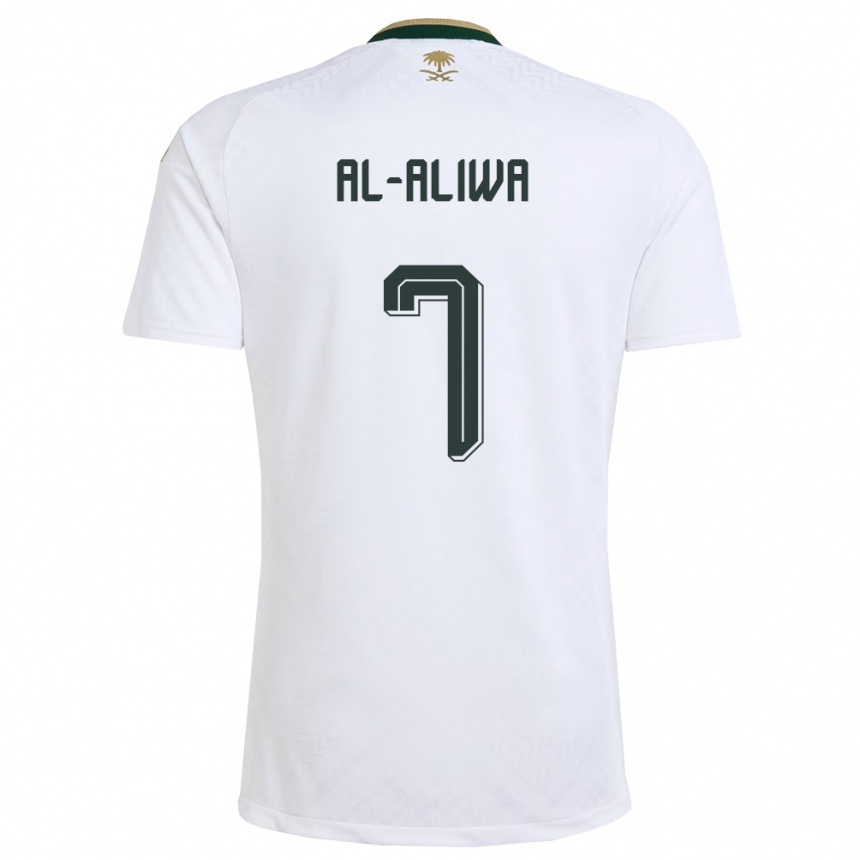 ילדים כדורגל ערב הסעודית Abdulaziz Al-Aliwa #7 לבן ירוק זהב הרחק ג'רזי 26-28