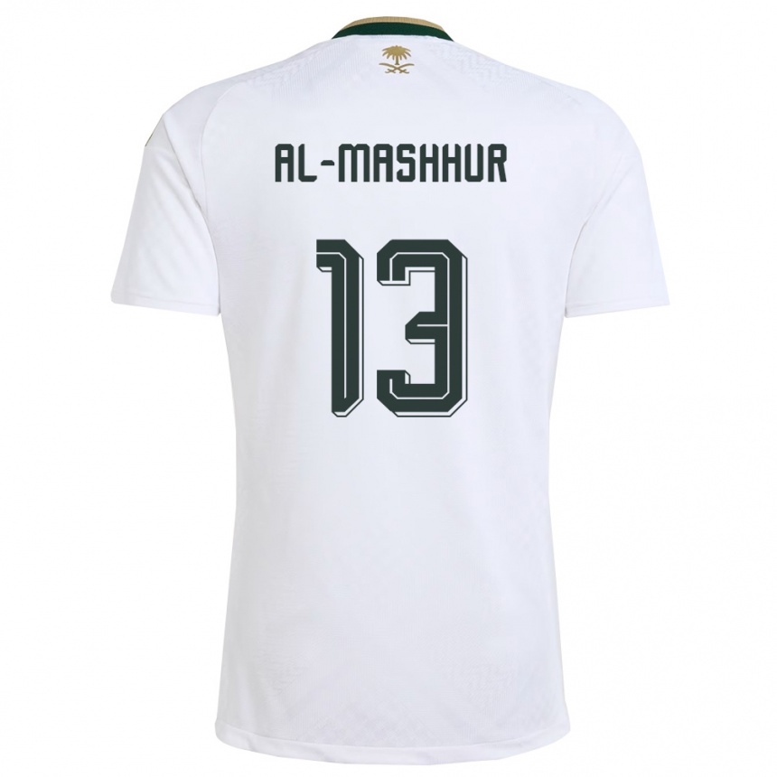 ילדים כדורגל ערב הסעודית Fawaz Al-Mashhur #13 לבן ירוק זהב הרחק ג'רזי 26-28