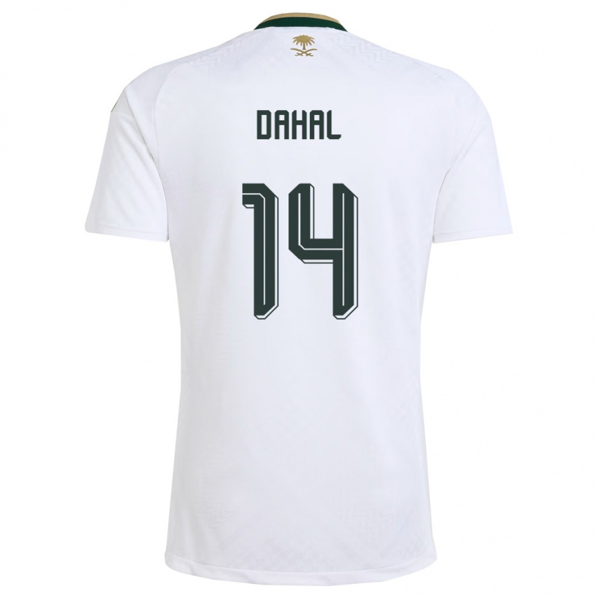 ילדים כדורגל ערב הסעודית Awad Dahal #14 לבן ירוק זהב הרחק ג'רזי 26-28