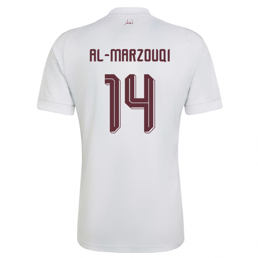ילדים כדורגל קטאר Omar Abdulaziz Al-Marzouqi #14 לבן בורדו הרחק ג'רזי 26-28