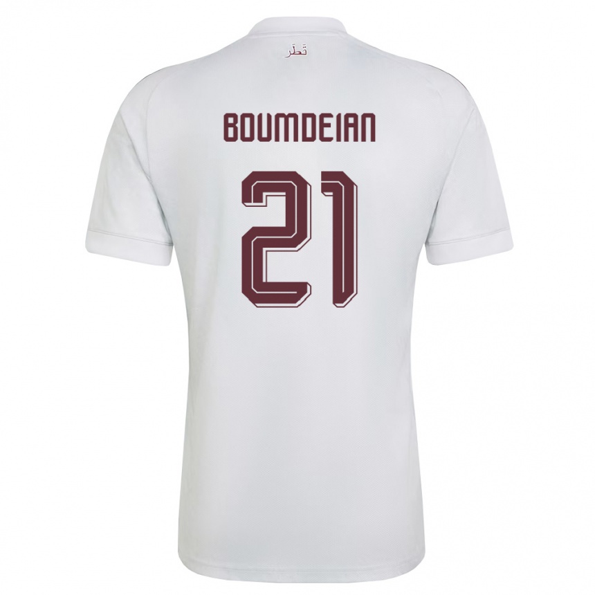 ילדים כדורגל קטאר Ali Boumdeian #21 לבן בורדו הרחק ג'רזי 26-28