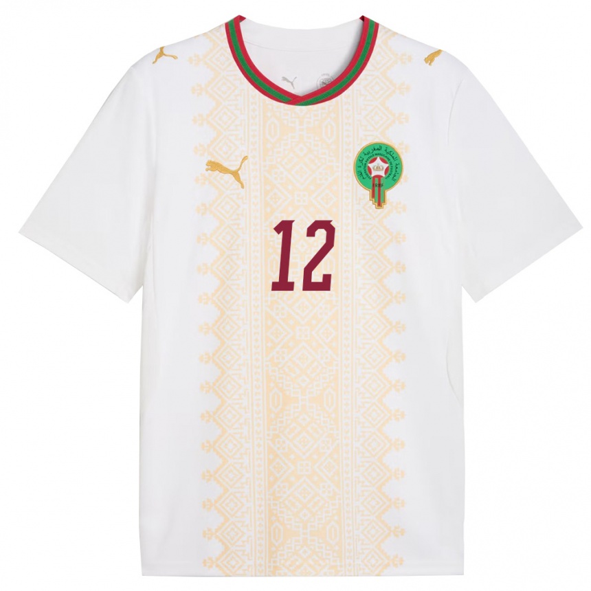 ילדים כדורגל מָרוֹקוֹ אסיה זוהיר #12 לבן זהב אדום הרחק ג'רזי 26-28