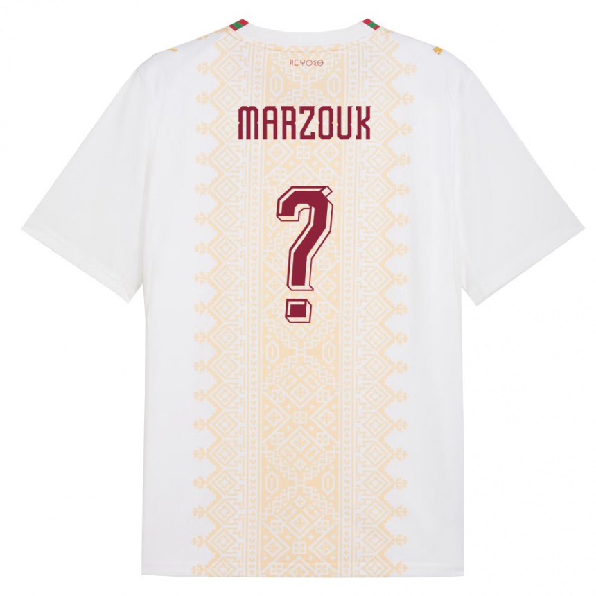 ילדים כדורגל מָרוֹקוֹ Naïm Marzouk #0 לבן זהב אדום הרחק ג'רזי 26-28