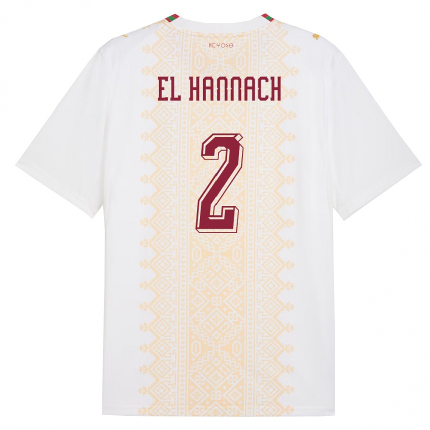 ילדים כדורגל מָרוֹקוֹ Naoufel El Hannach #2 לבן זהב אדום הרחק ג'רזי 26-28