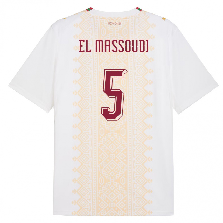 ילדים כדורגל מָרוֹקוֹ Nassim El Massoudi #5 לבן זהב אדום הרחק ג'רזי 26-28