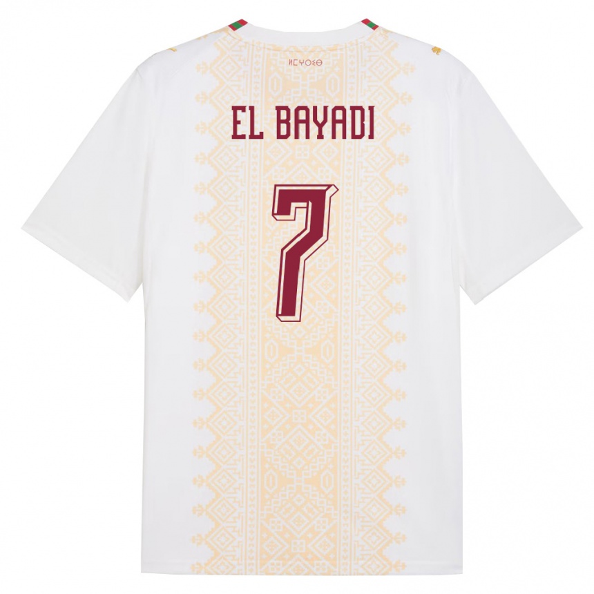 ילדים כדורגל מָרוֹקוֹ Yones El Bayadi #7 לבן זהב אדום הרחק ג'רזי 26-28