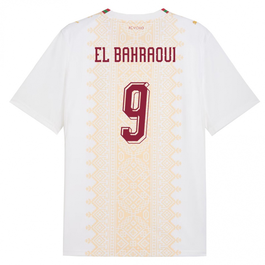 ילדים כדורגל מָרוֹקוֹ Younes El Bahraoui #9 לבן זהב אדום הרחק ג'רזי 26-28