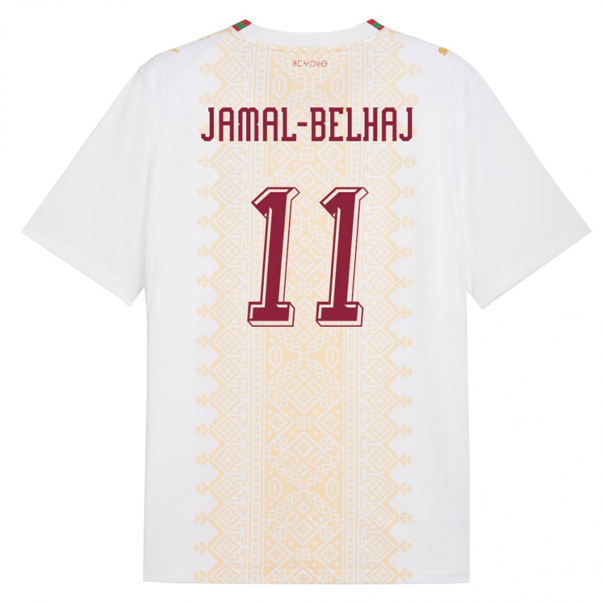 ילדים כדורגל מָרוֹקוֹ Hatim Jamal-Belhaj #11 לבן זהב אדום הרחק ג'רזי 26-28