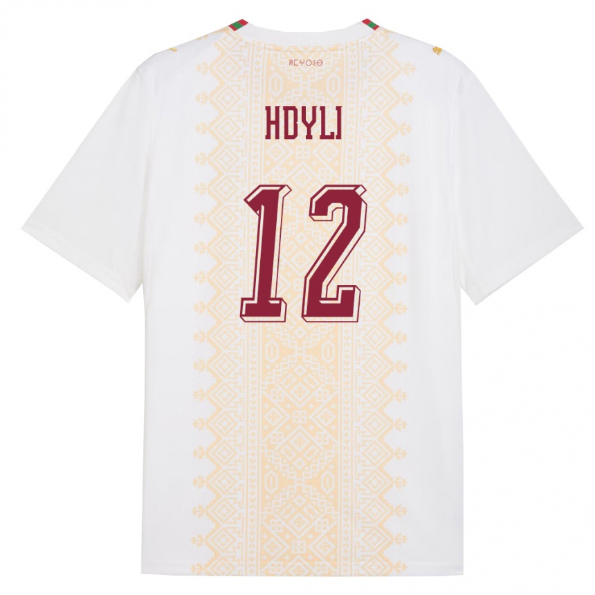ילדים כדורגל מָרוֹקוֹ Ayoub Hdyli #12 לבן זהב אדום הרחק ג'רזי 26-28