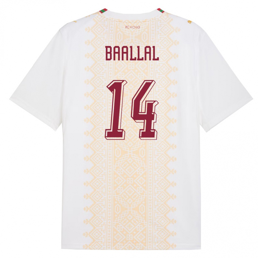 ילדים כדורגל מָרוֹקוֹ Adam Baallal #14 לבן זהב אדום הרחק ג'רזי 26-28