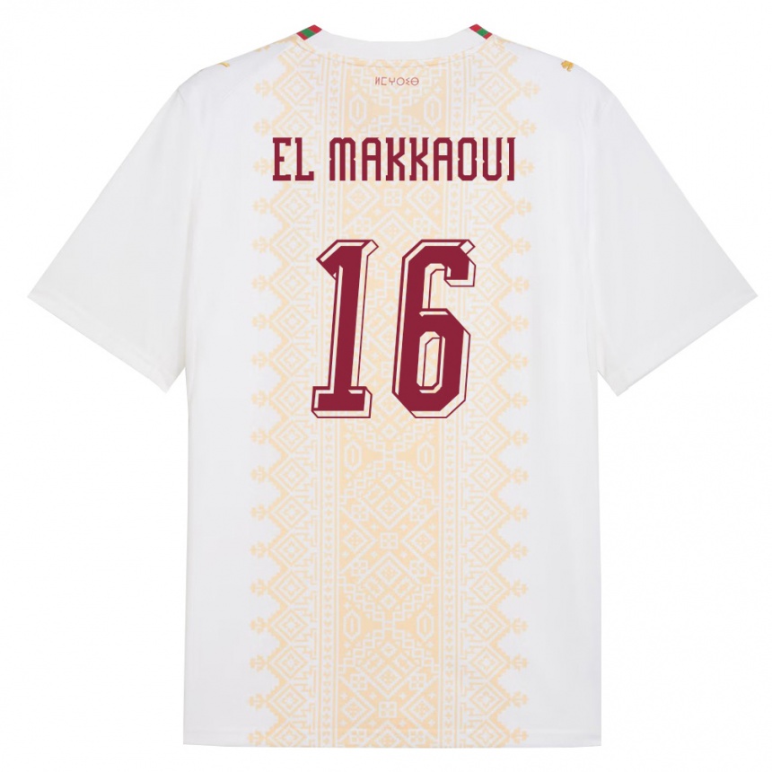 ילדים כדורגל מָרוֹקוֹ Anas El Makkaoui #16 לבן זהב אדום הרחק ג'רזי 26-28