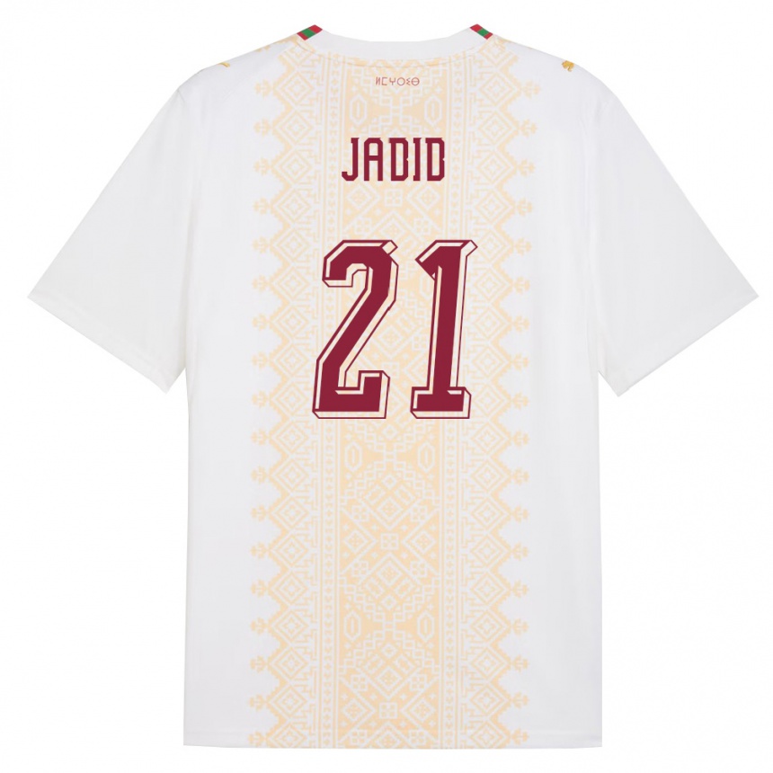 ילדים כדורגל מָרוֹקוֹ Akram Jadid #21 לבן זהב אדום הרחק ג'רזי 26-28
