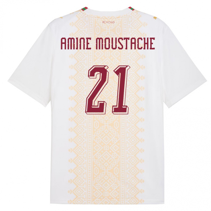 ילדים כדורגל מָרוֹקוֹ Mohamed Amine Moustache #21 לבן זהב אדום הרחק ג'רזי 26-28