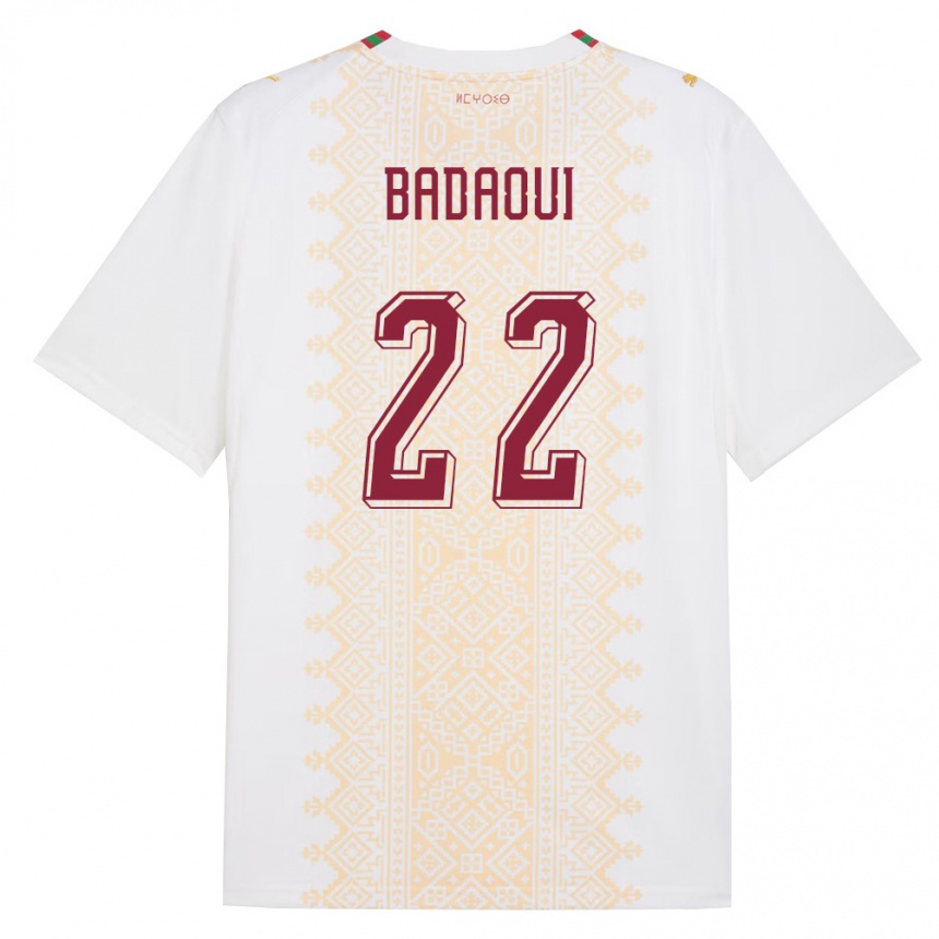 ילדים כדורגל מָרוֹקוֹ Yassine Badaoui #22 לבן זהב אדום הרחק ג'רזי 26-28