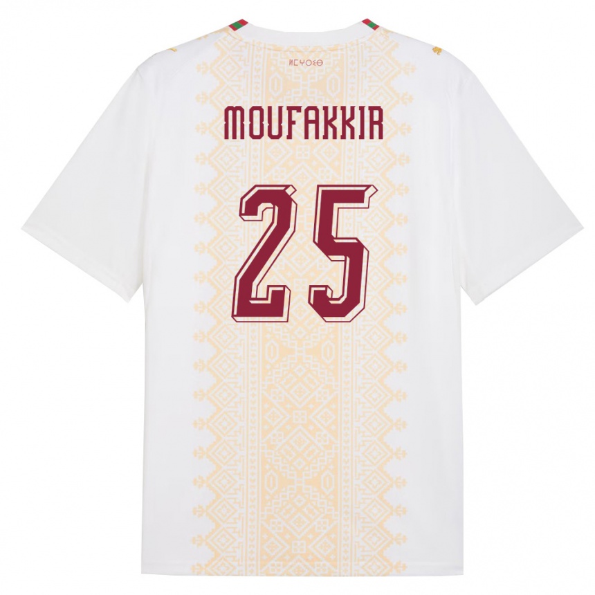 ילדים כדורגל מָרוֹקוֹ Ishak Moufakkir #25 לבן זהב אדום הרחק ג'רזי 26-28