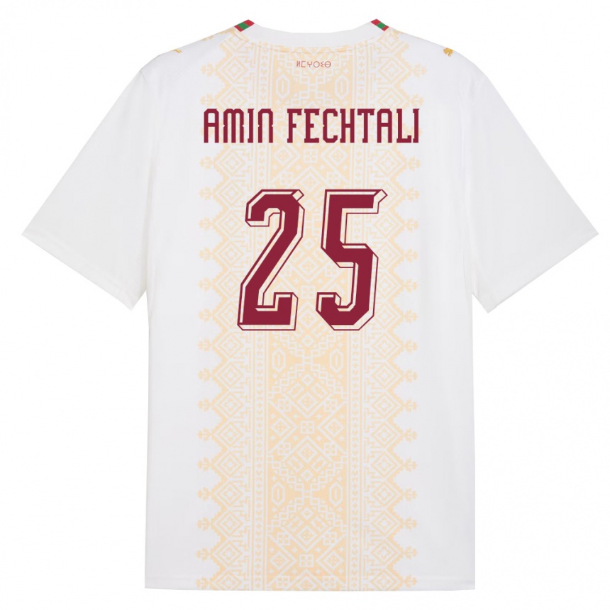 ילדים כדורגל מָרוֹקוֹ Oualid Amin Fechtali #25 לבן זהב אדום הרחק ג'רזי 26-28