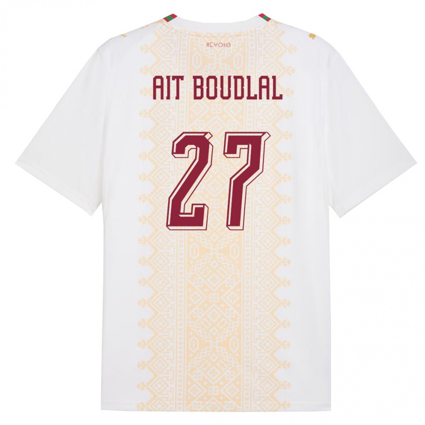 ילדים כדורגל מָרוֹקוֹ Abdelhamid Ait Boudlal #27 לבן זהב אדום הרחק ג'רזי 26-28