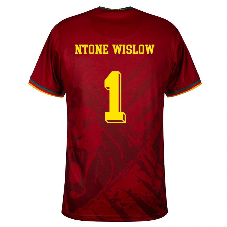ילדים כדורגל קמרון Junior Hecube Ntone Wislow #1 אדום עמוק ירוק צהוב הרחק ג'רזי 26-28