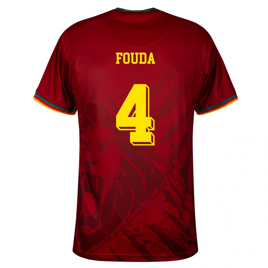 ילדים כדורגל קמרון Junior Fouda #4 אדום עמוק ירוק צהוב הרחק ג'רזי 26-28